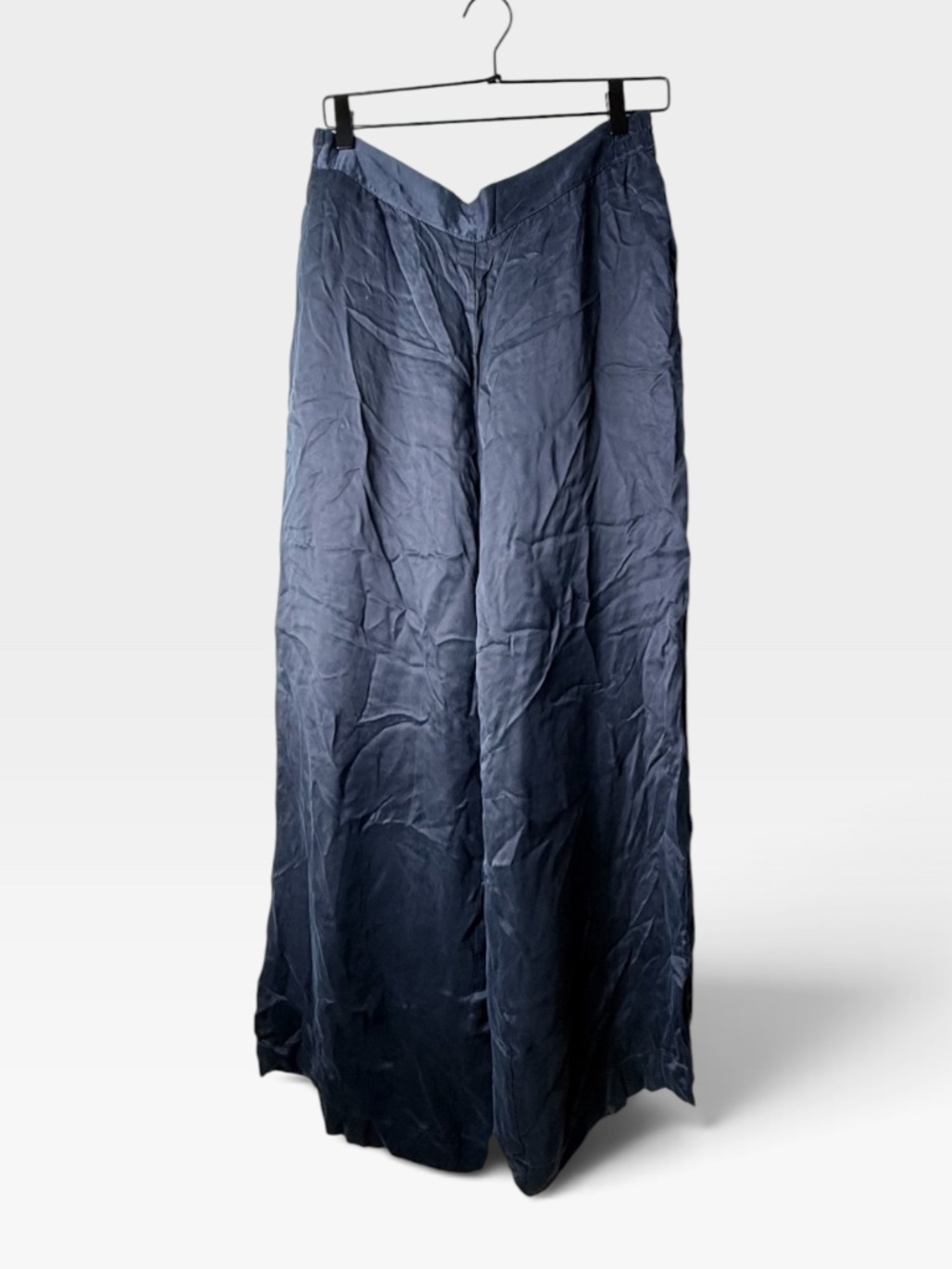 Amour Vert Mable Crinkle Pant Women's Size Large Navy Blue Wide Leg NWT (B)